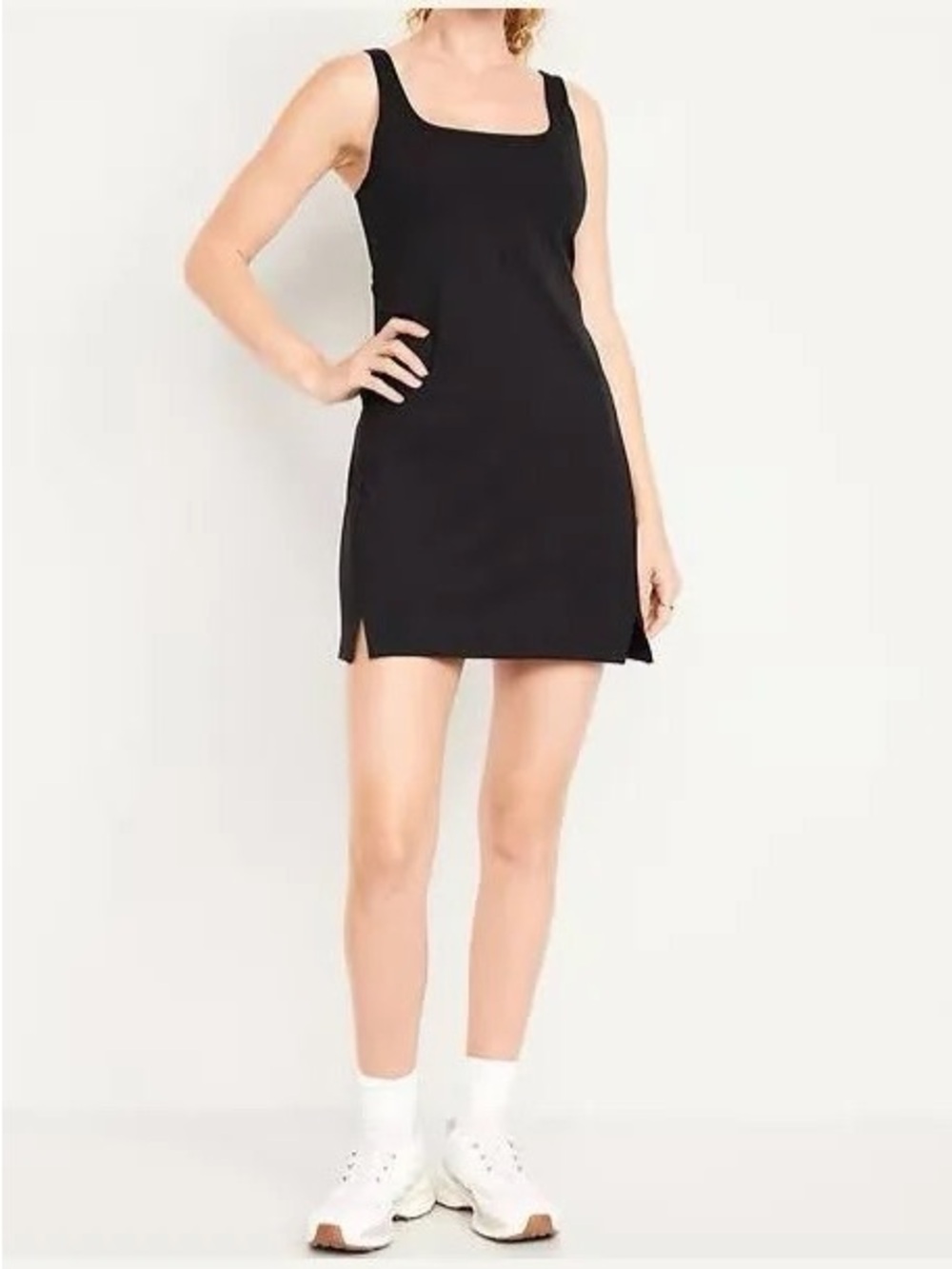 NWT Old Navy PowerSoft Square Neck Athletic Dress Women’s Size M Black
